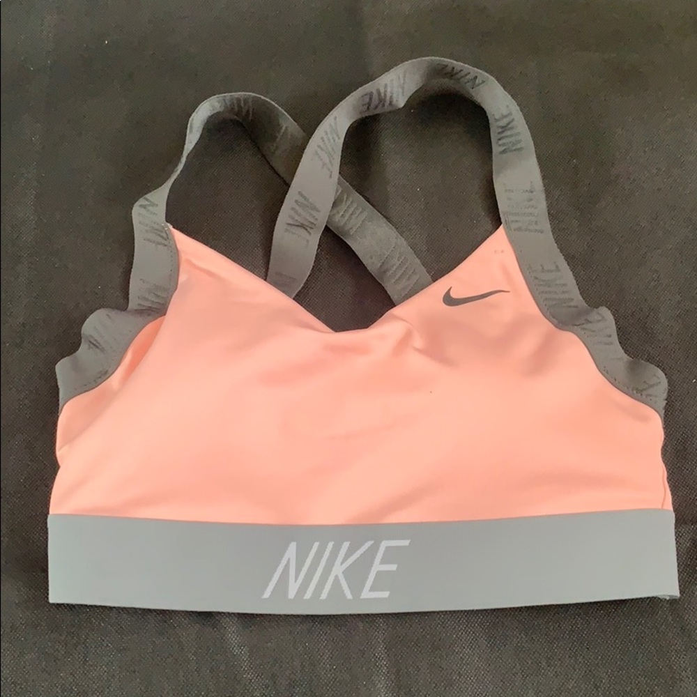 NIKE PINK SALMON GRAY SPORTS BRA SMALL